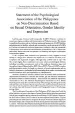 Statement of the Psychological Association of the Philippines on non-discrimination based on sexual orientation, gender identity and expression