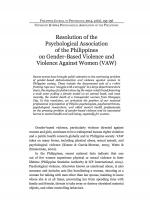 Resolution of the Psychological Association of the Philippines on Gender-Based Violence and Violence Against Women (VAW)
