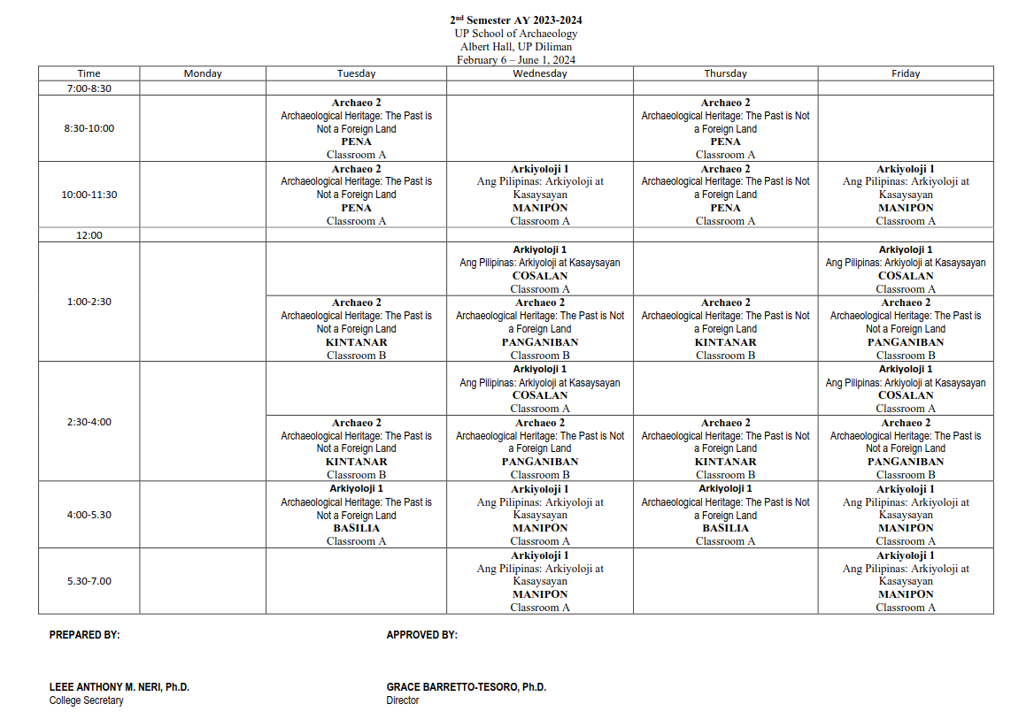 2023-2024 Second Semester class schedule