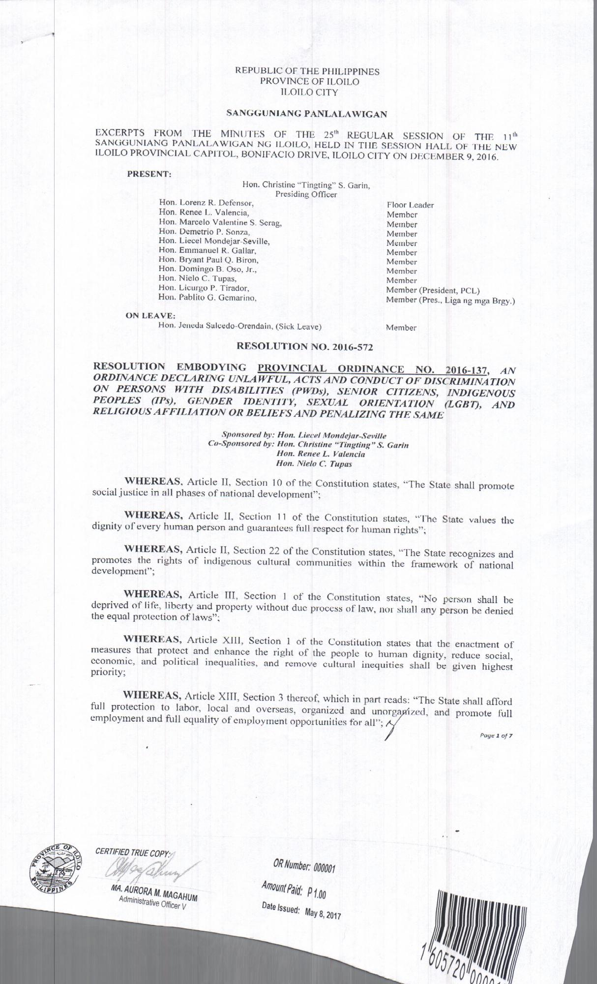 Province of Iloilo Anti Discrimination Ordinance